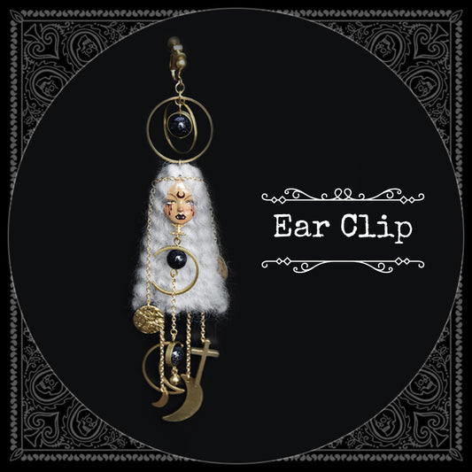 Handmade Wool Felt Moon Witch Doll Earrings