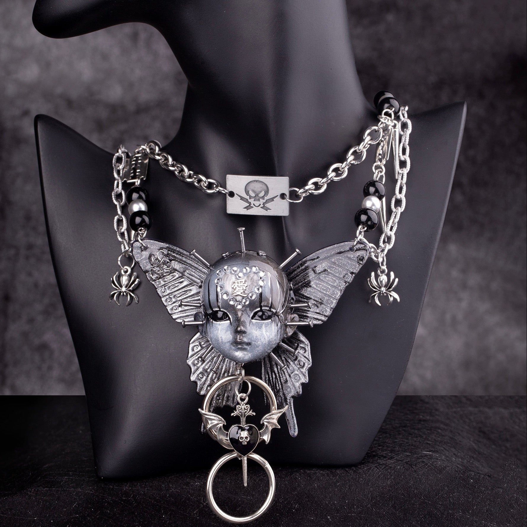 Gothic Metal Doll Head Necklace