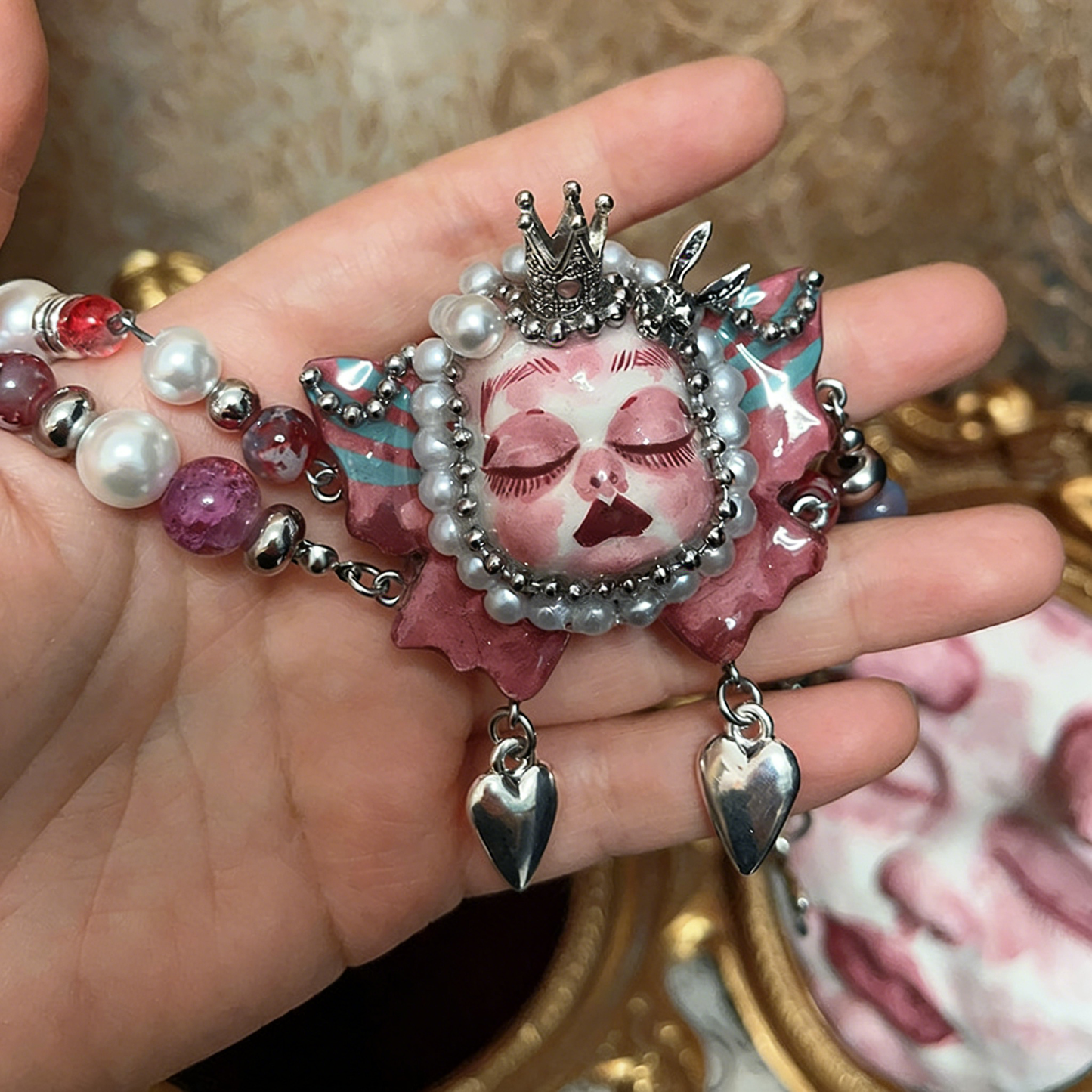 Pink Butterfly Crown Heart Bracelet