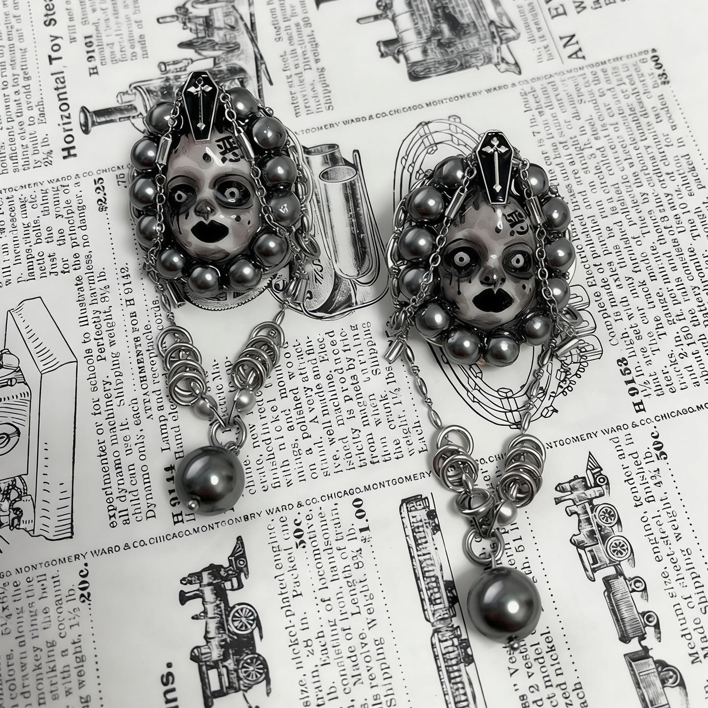 Evil Face Beaded Chain Earrings