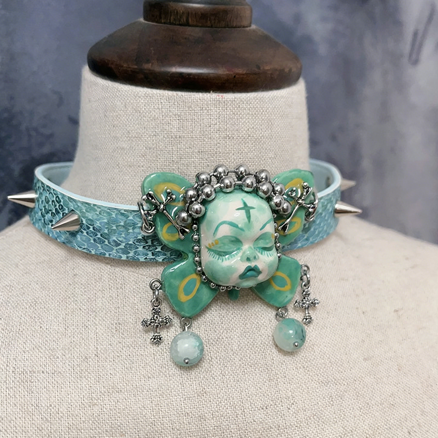 Teal Butterfly Bone Ritual Choker