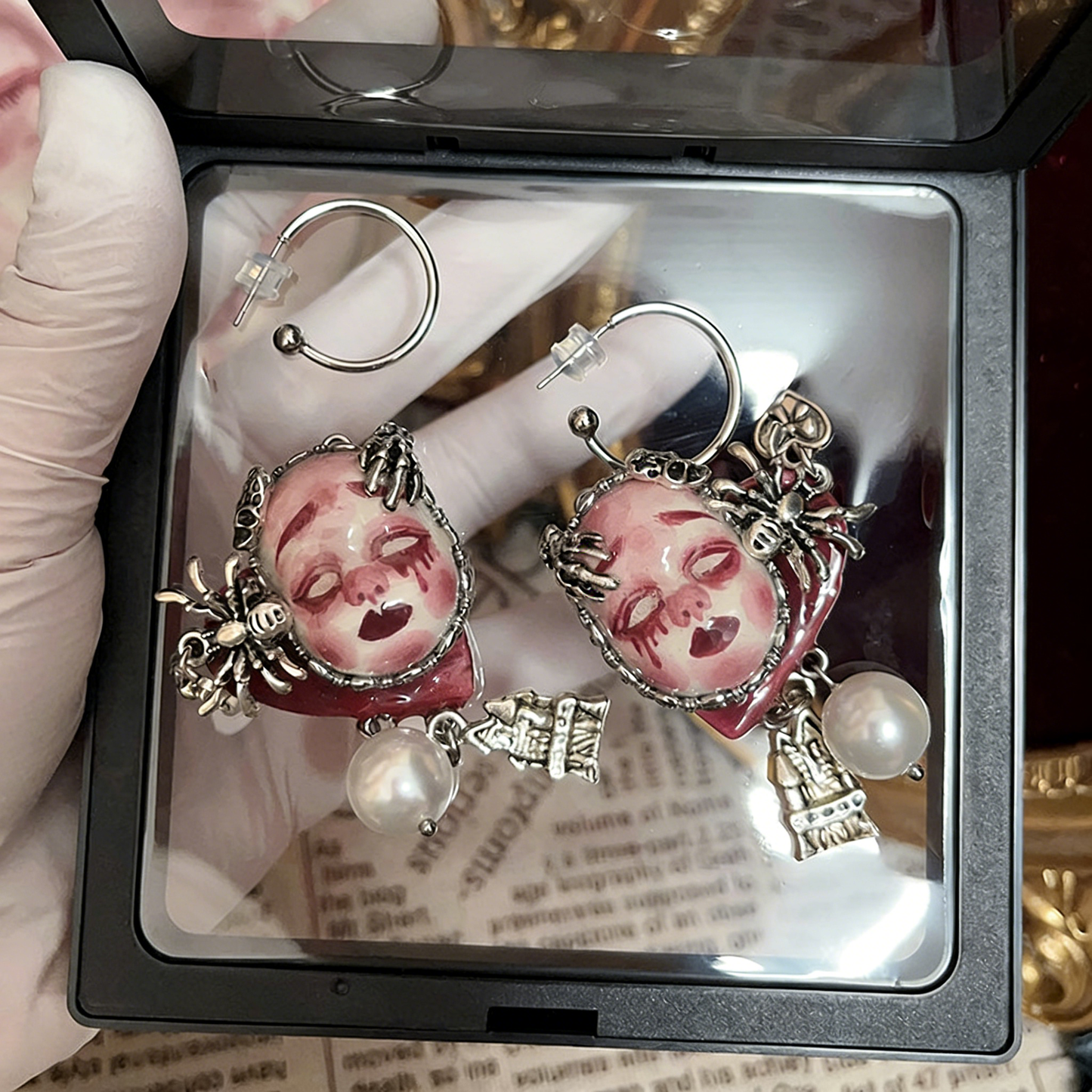 Bloody Tears Spider Castle Freak Baby Earrings