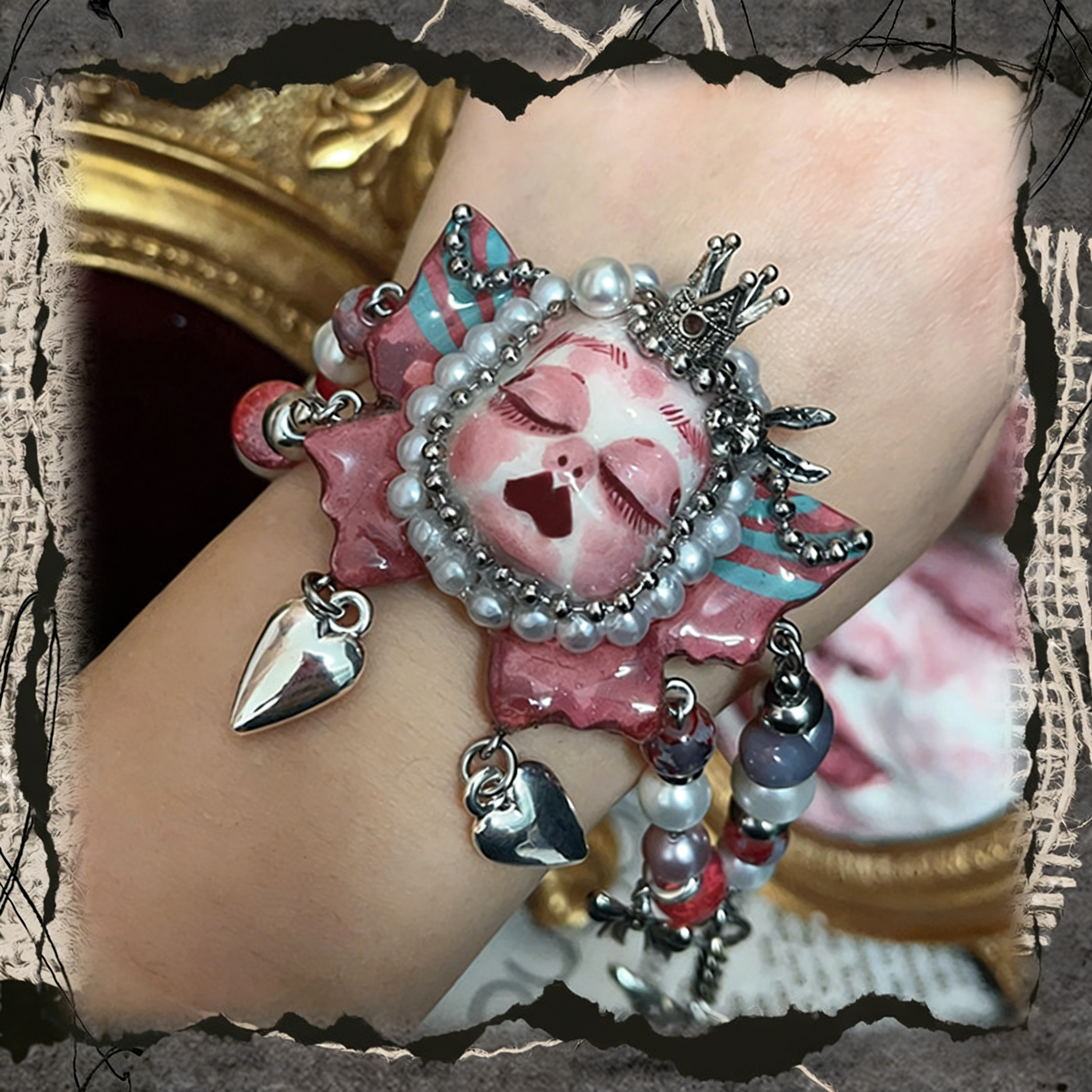 Pink Butterfly Crown Heart Bracelet