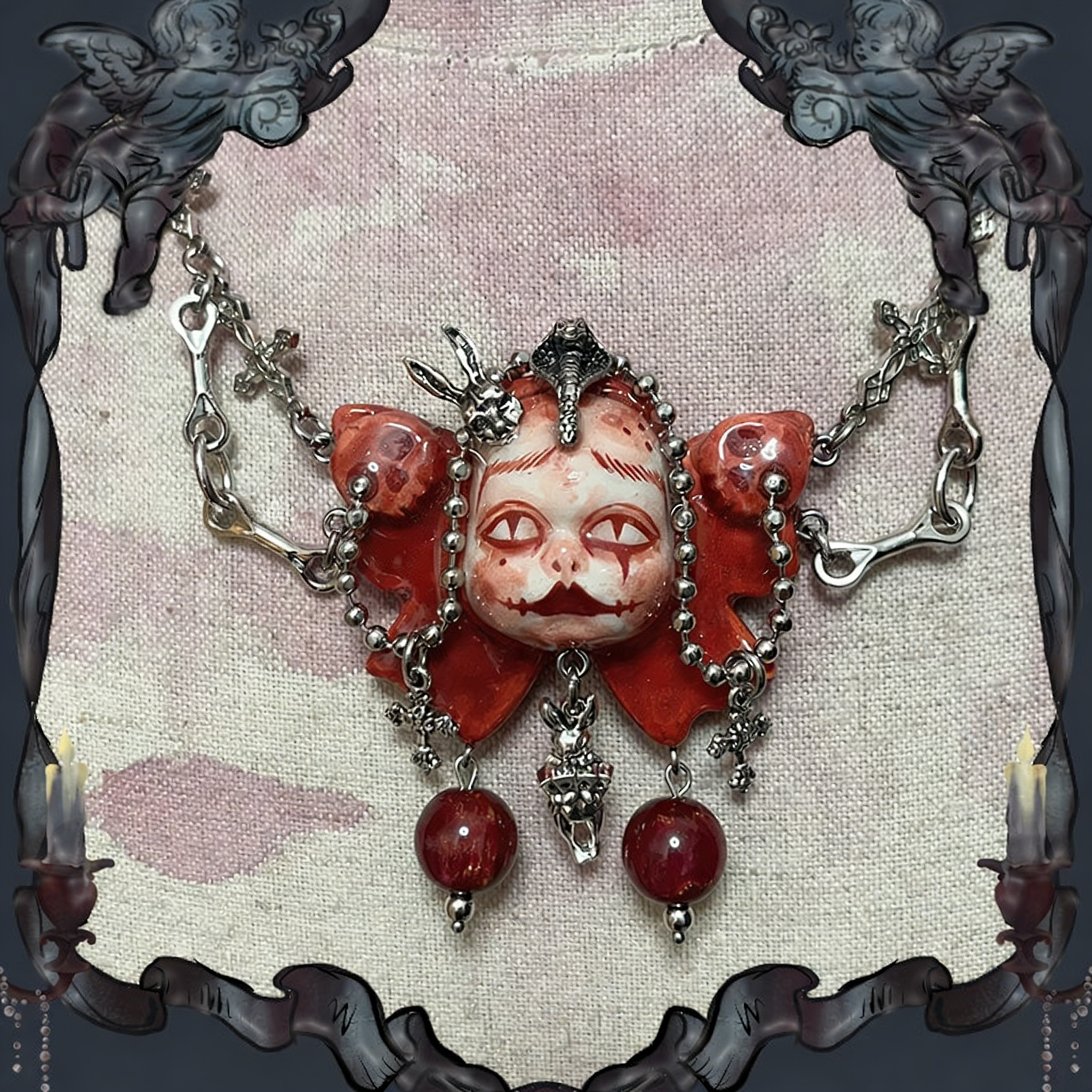 Blood Butterfly Puppet Gothic Doll Necklace