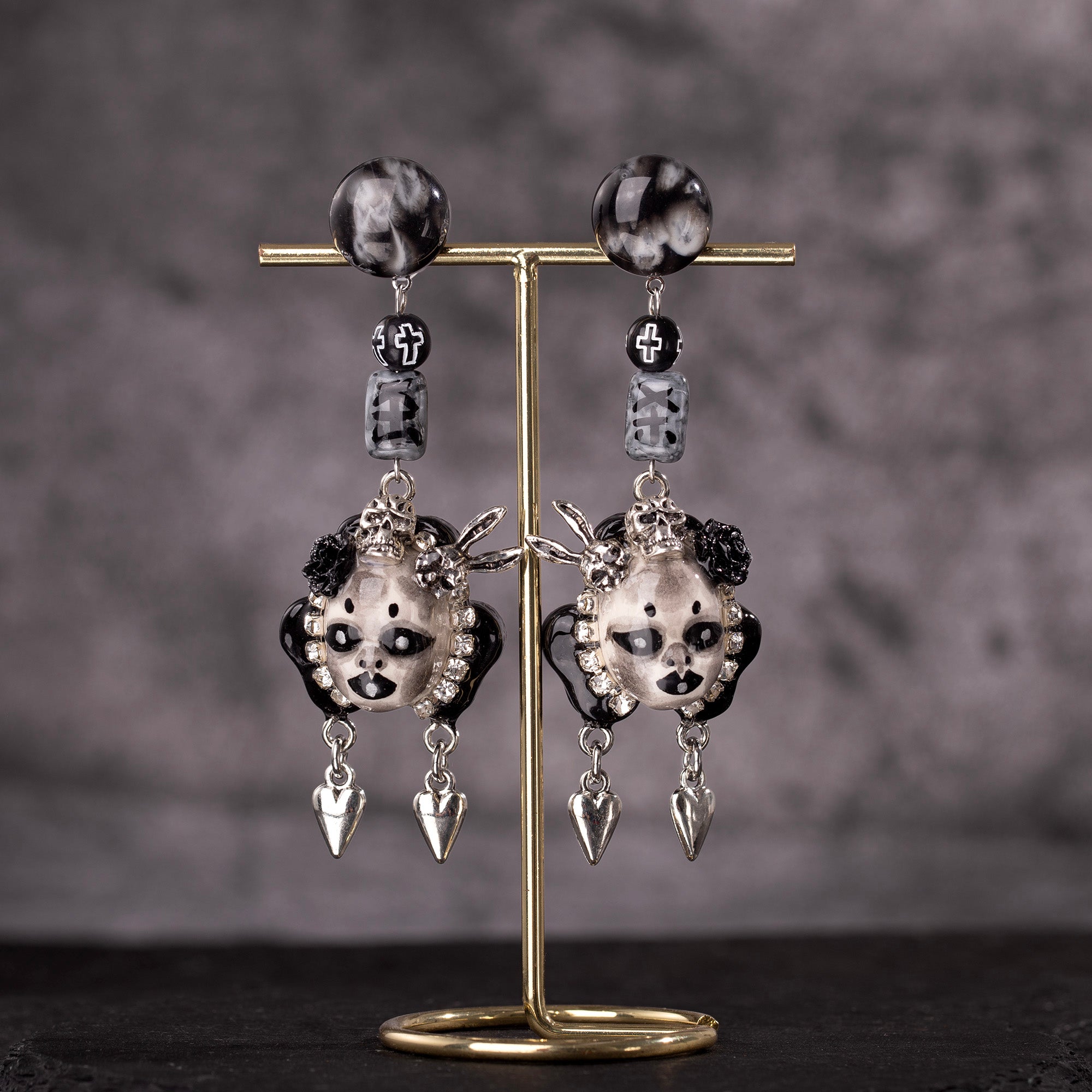 Black and White Killing Heart Freak Baby Earrings