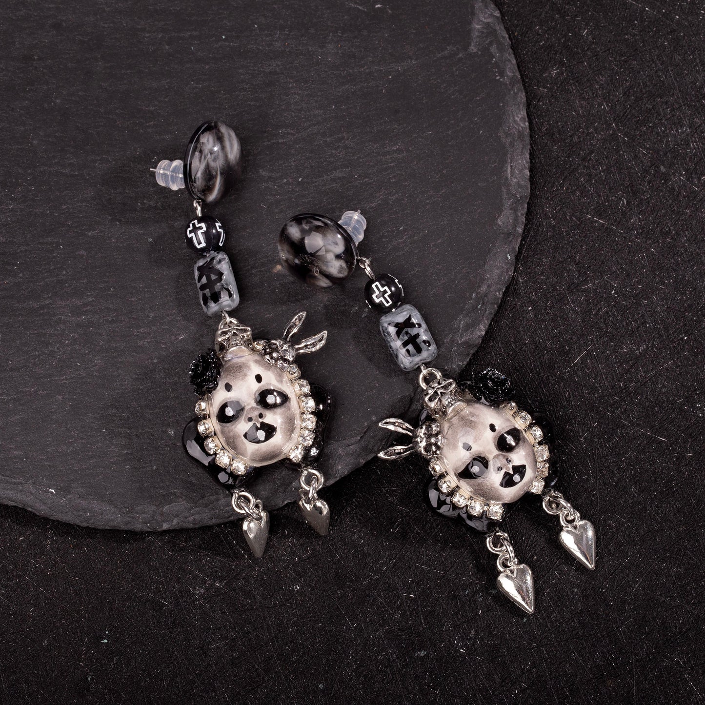 Black and White Killing Heart Freak Baby Earrings