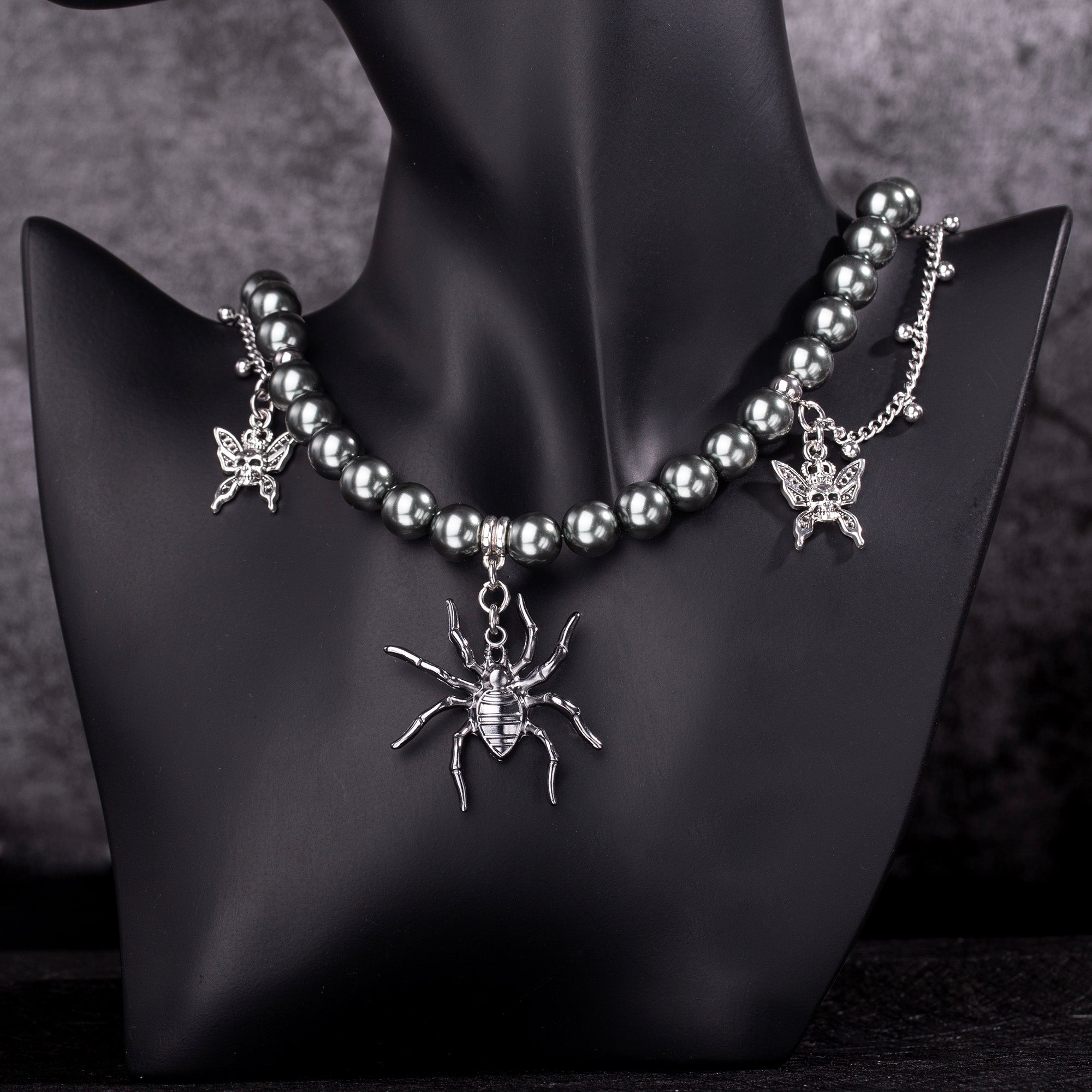 Black Spider Silver Wing Necklace