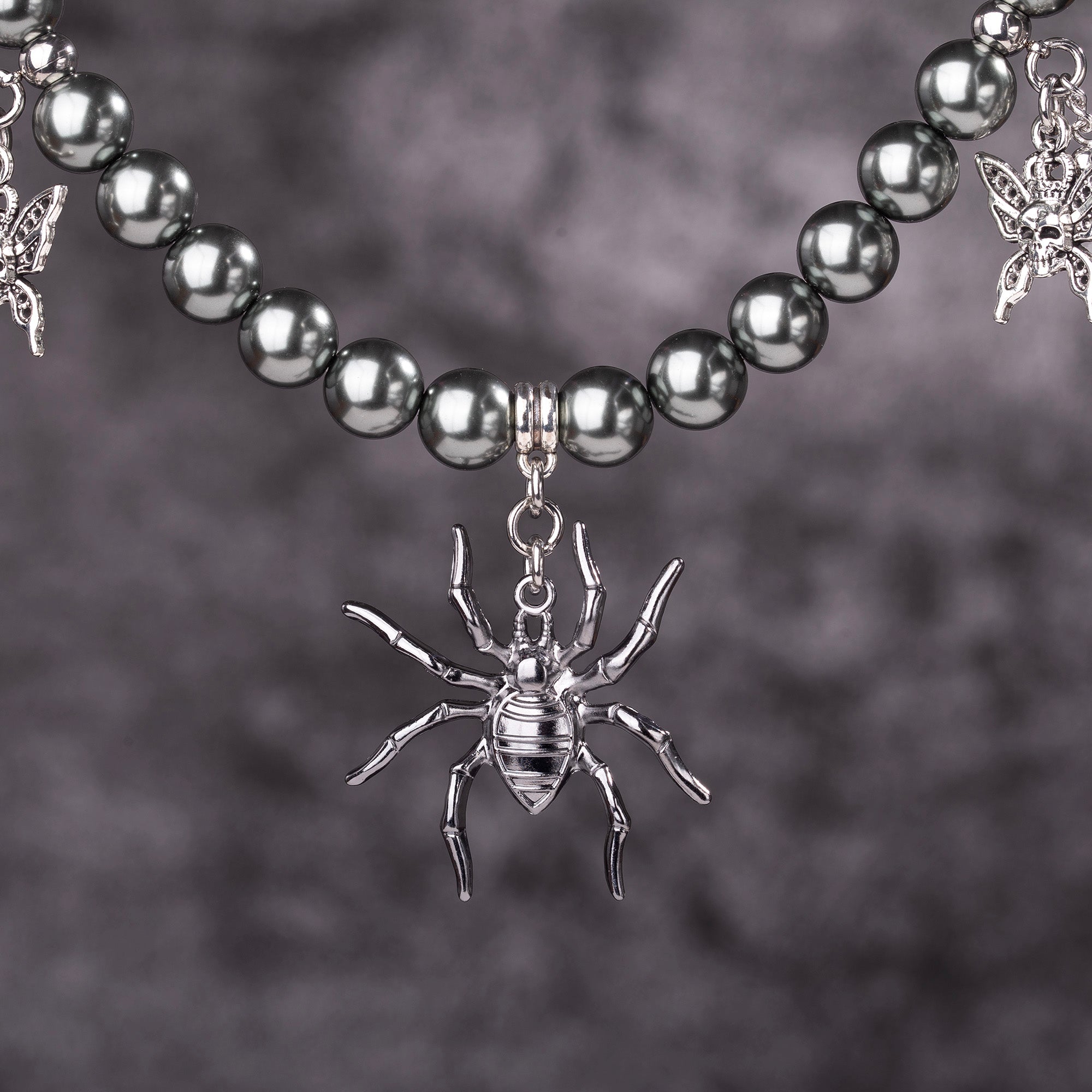 Black Spider Silver Wing Necklace