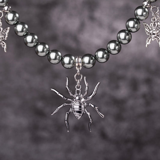 Black Spider Silver Wing Necklace