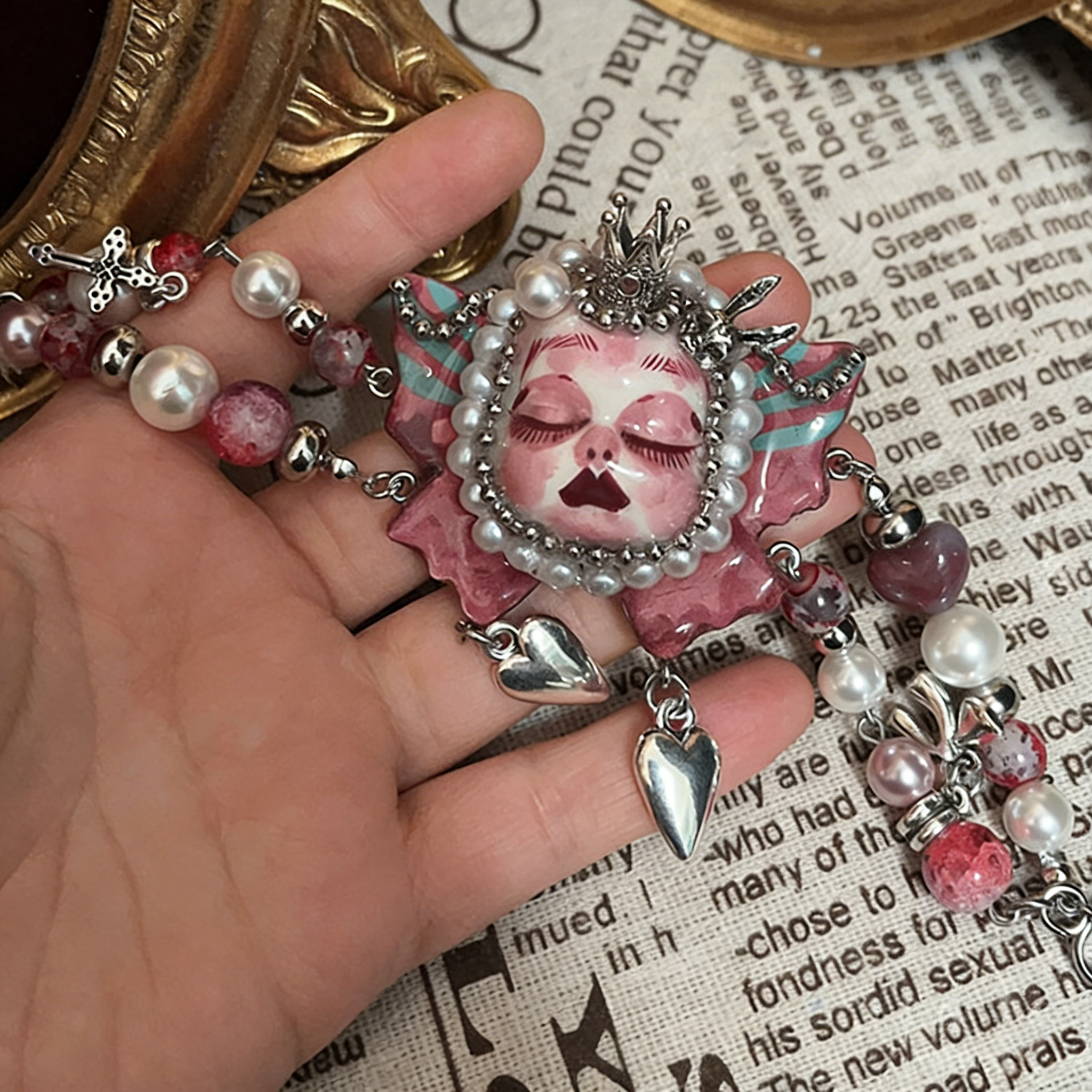 Pink Butterfly Crown Heart Bracelet