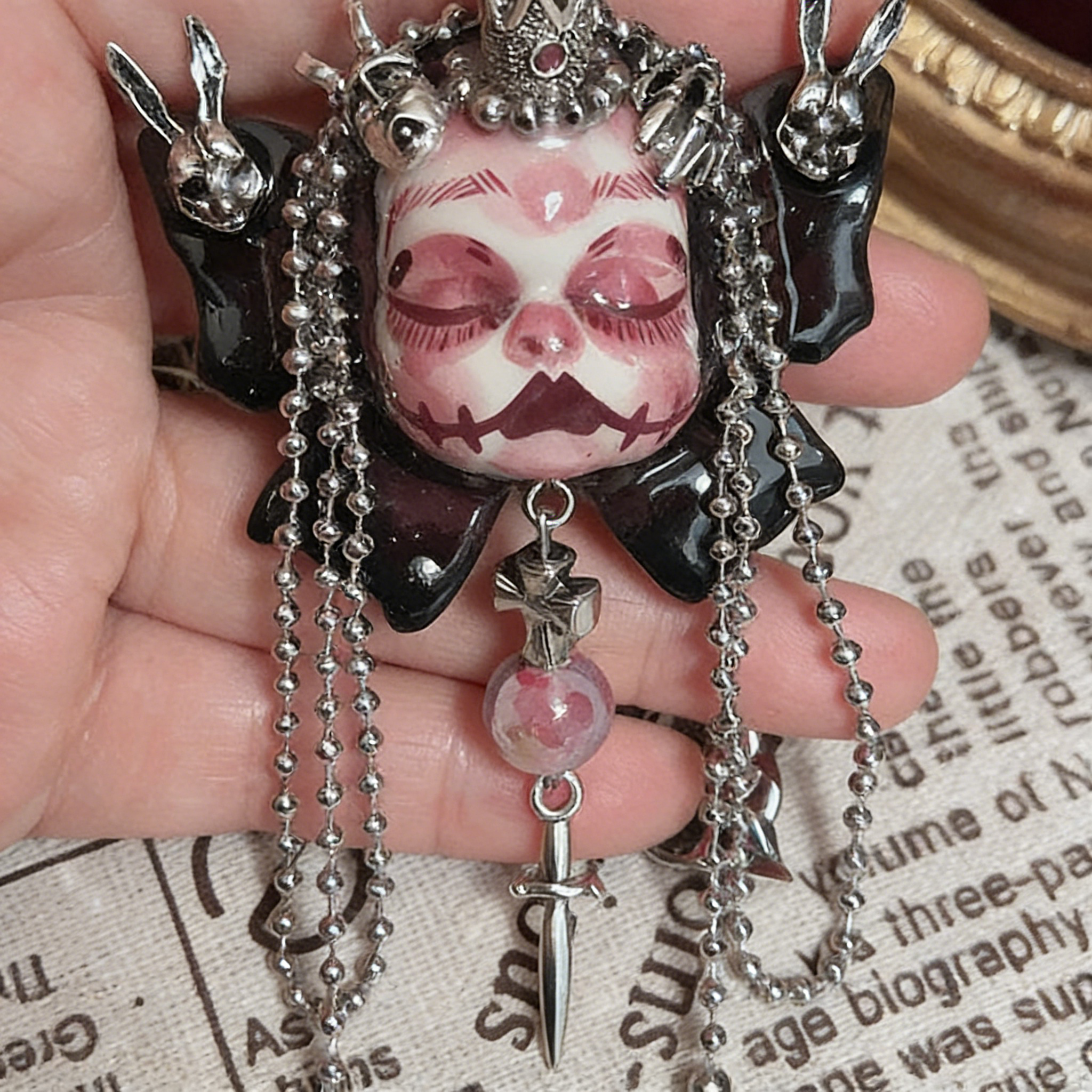 Pink Nightmare Butterfly Crown Gothic Doll Necklace