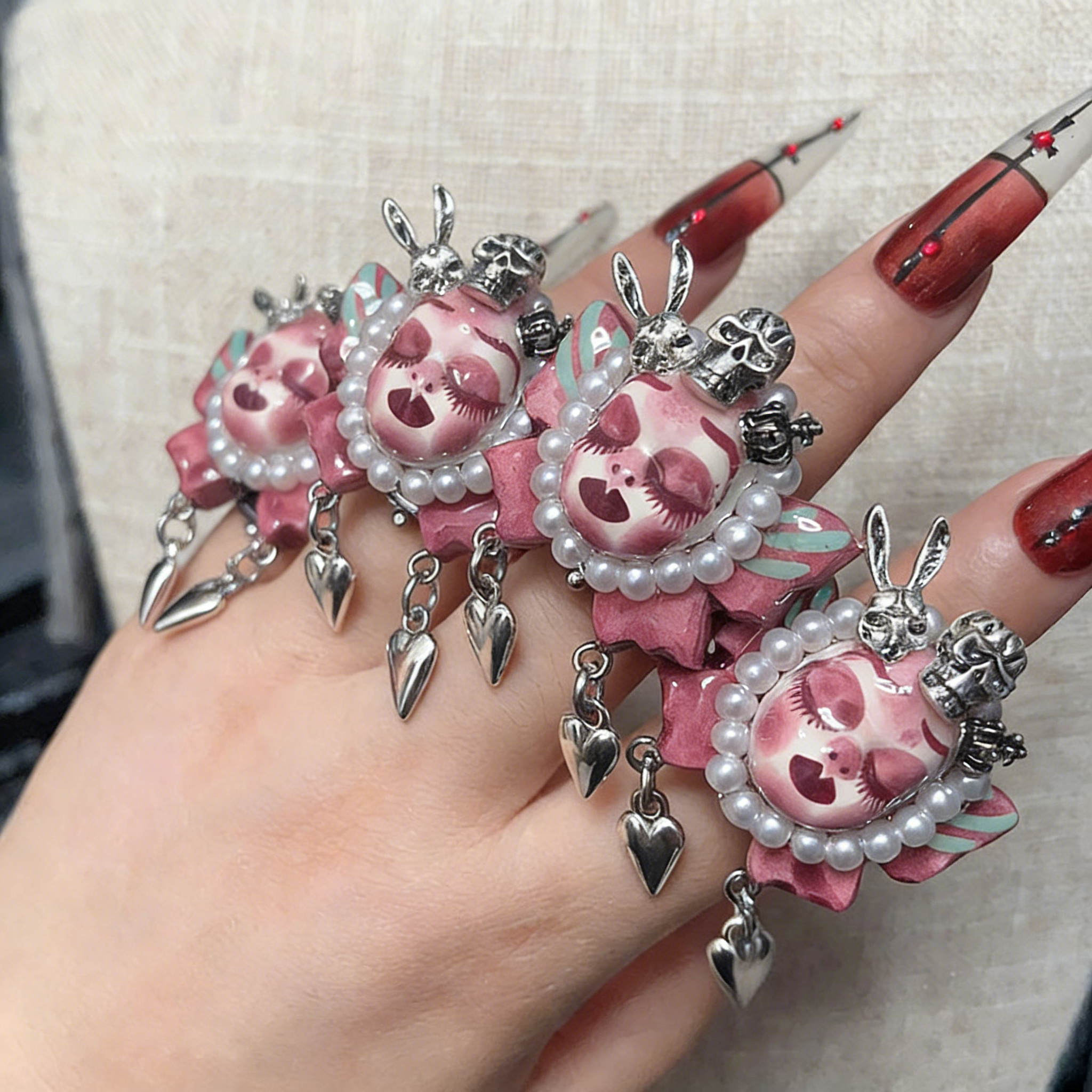 Pink Butterfly Bunny Skull Ring