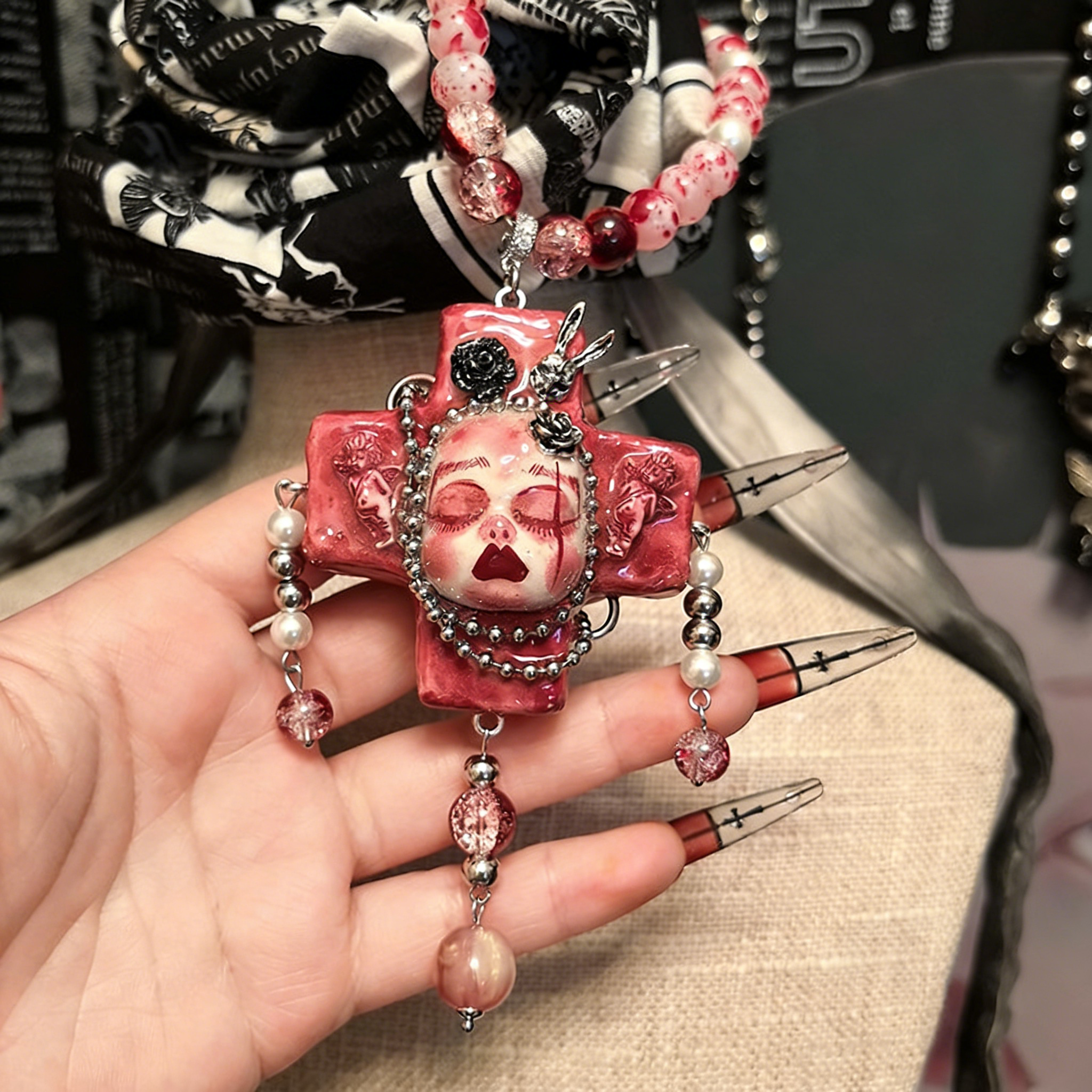 Blood Cross Slumber Gothic Doll Necklace