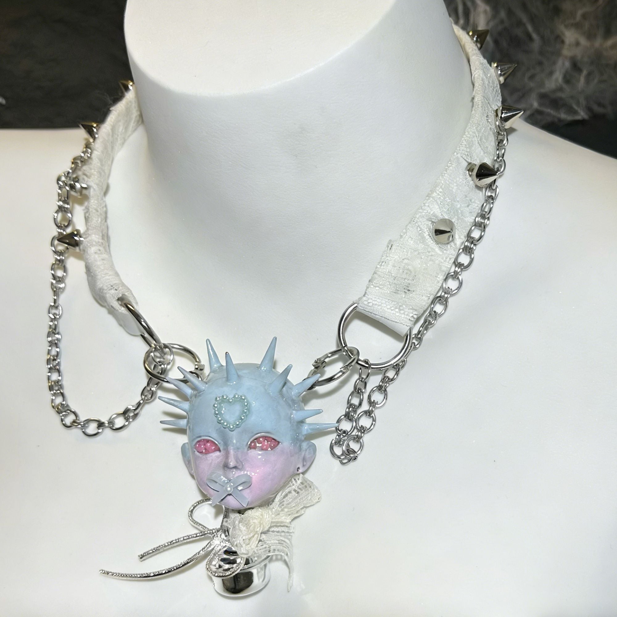 Bowknot Baby Head Lace Necklace