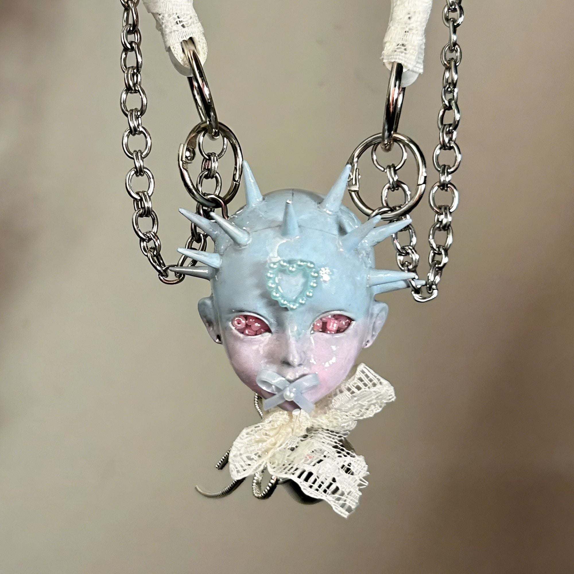 Bowknot Baby Head Lace Necklace