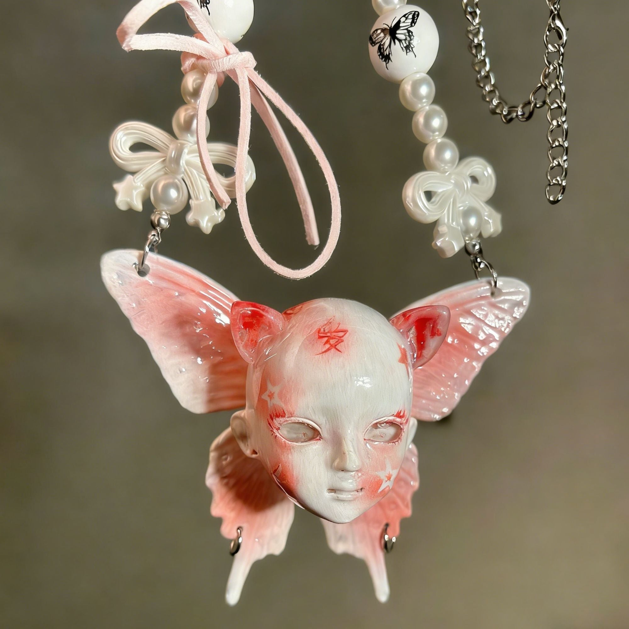 Cat Ear Butterfly Baby Head Necklace
