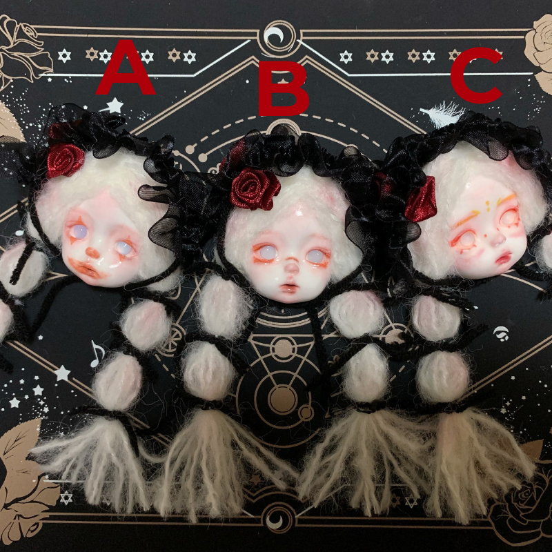 Braided Triple Faces Black Lace Rose Doll Brooch