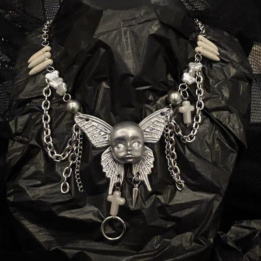 Butterfly Wing Doll Head Necklace