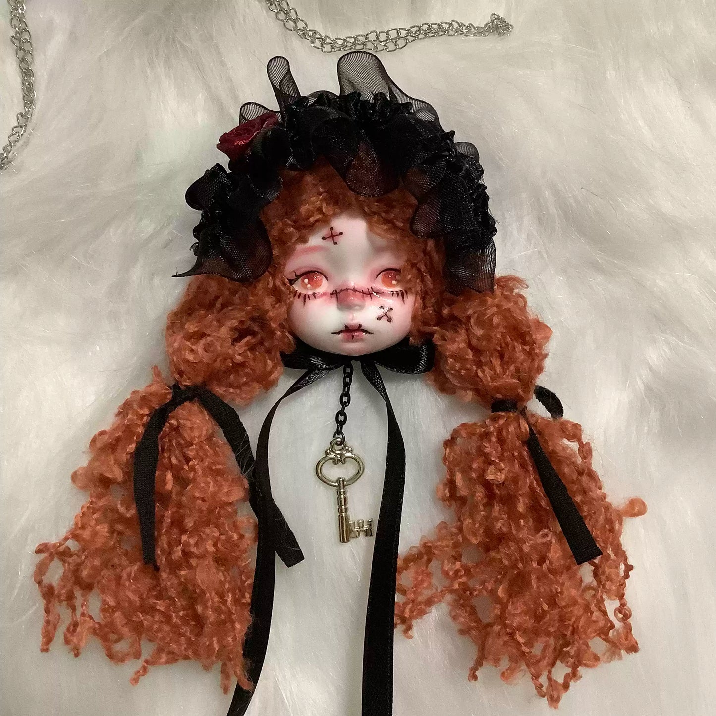 Caramel Goth And Bronze Key Art Doll Brooch