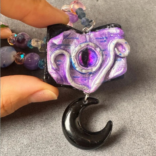 Gothcore Purple Monster Eye Magic Book Necklace