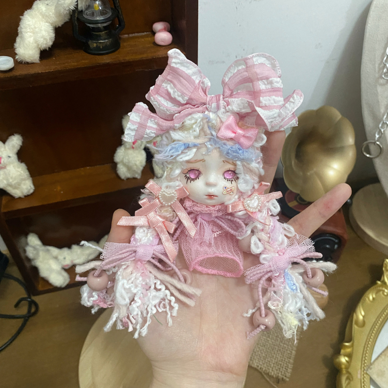 Handcrafted Pink Lace Art Doll Brooch Pendant