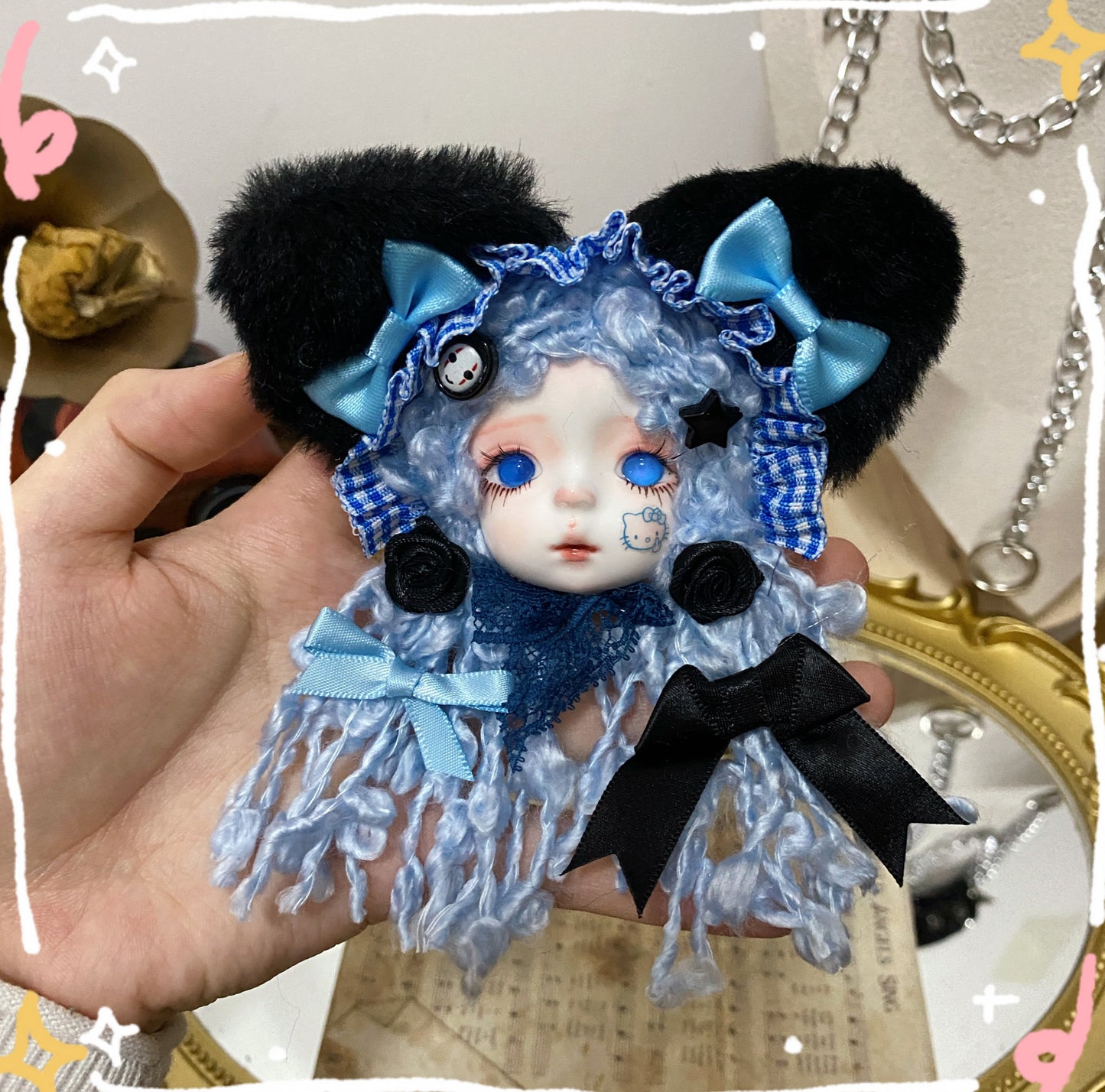 Icy Blue Hair Cat Ear Doll Brooch