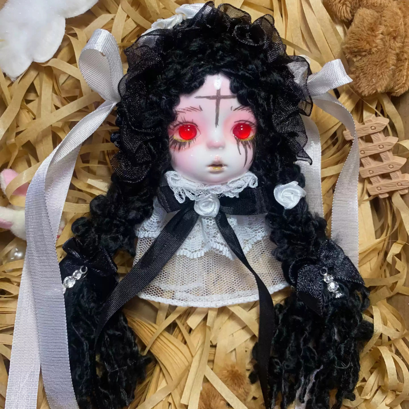 Noir Lace And Scarlet Eyes Art Doll Brooch