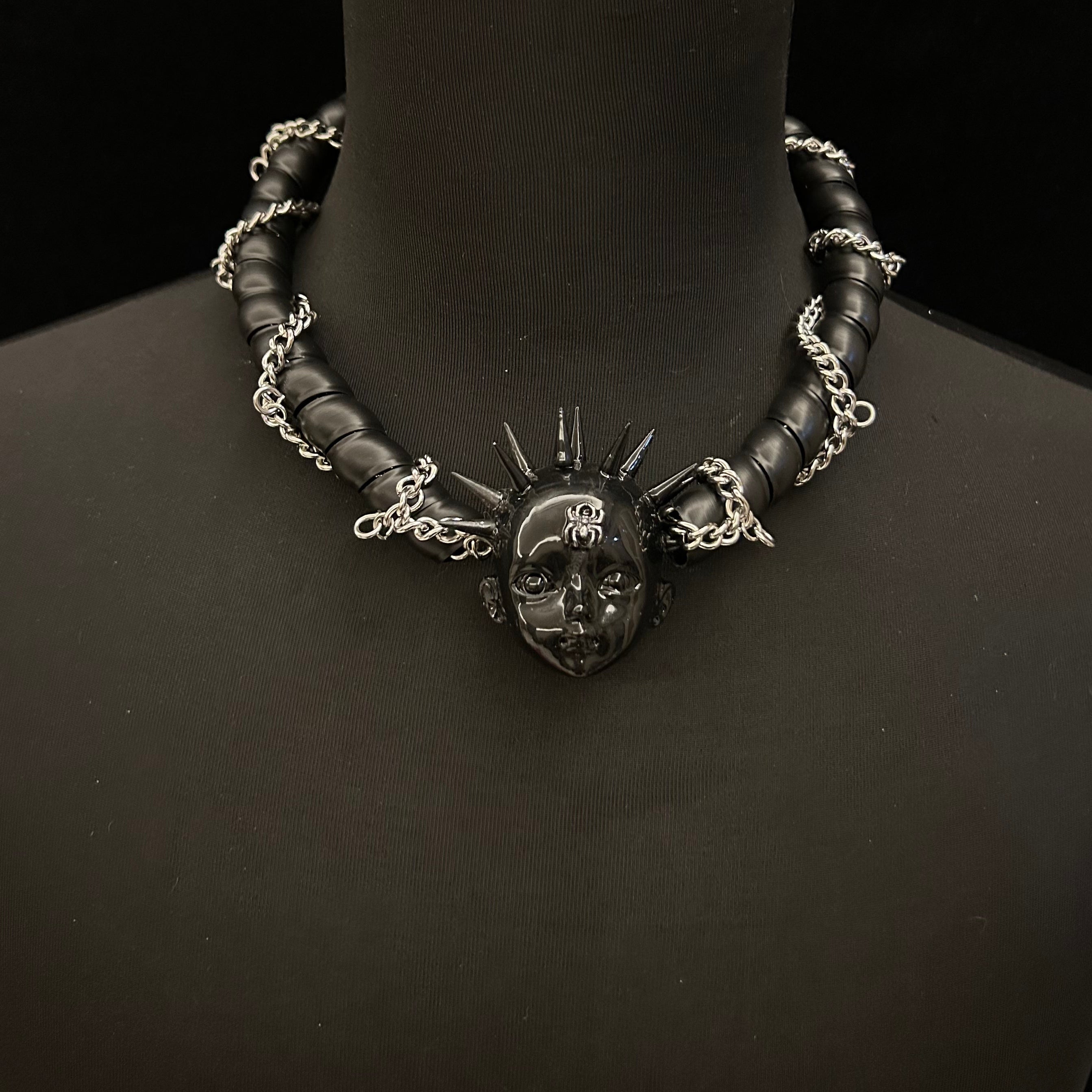 Creative Round Tube Black Spined Skeleton Choker