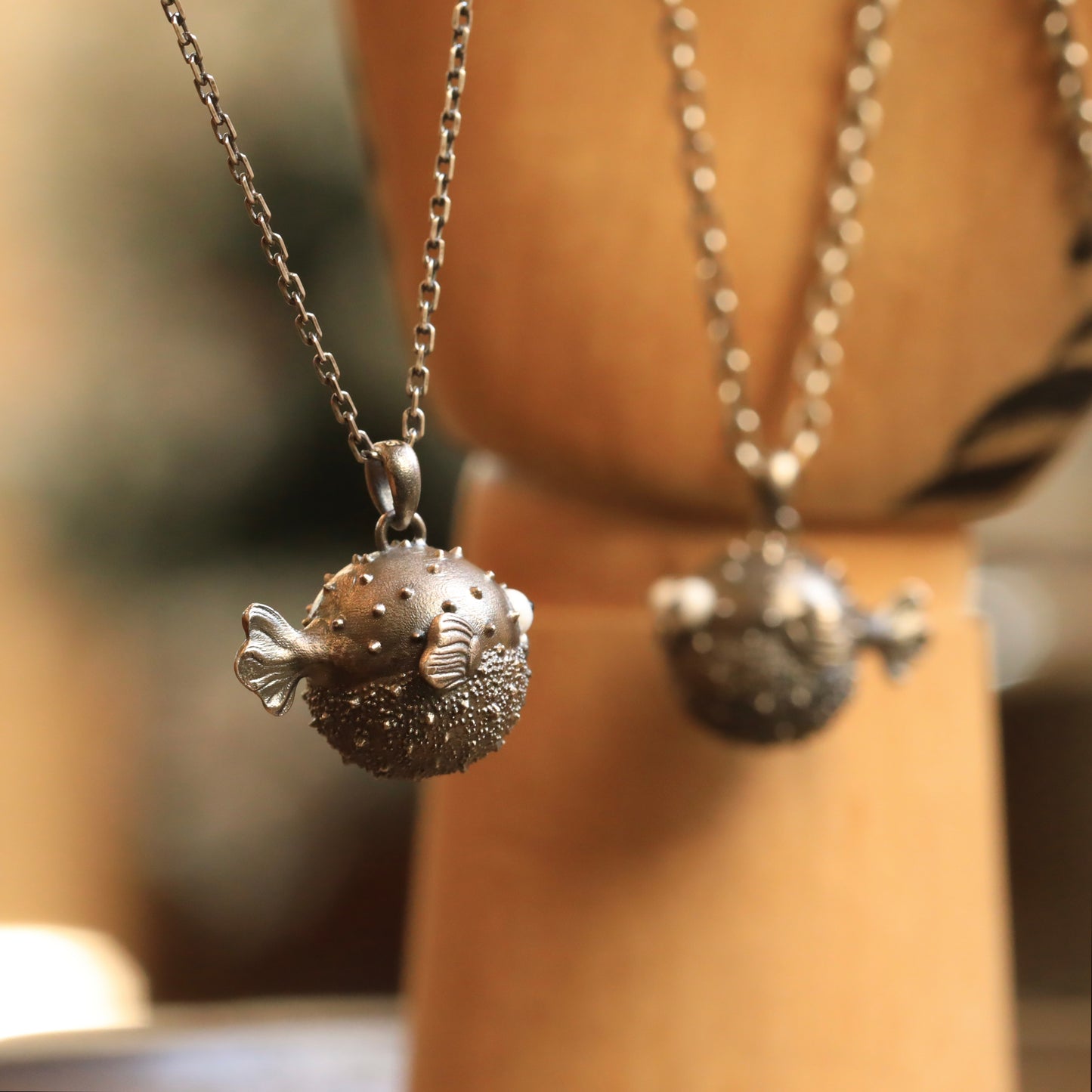 Playful & Angry Puffed-up Belly Pufferfish Pendant