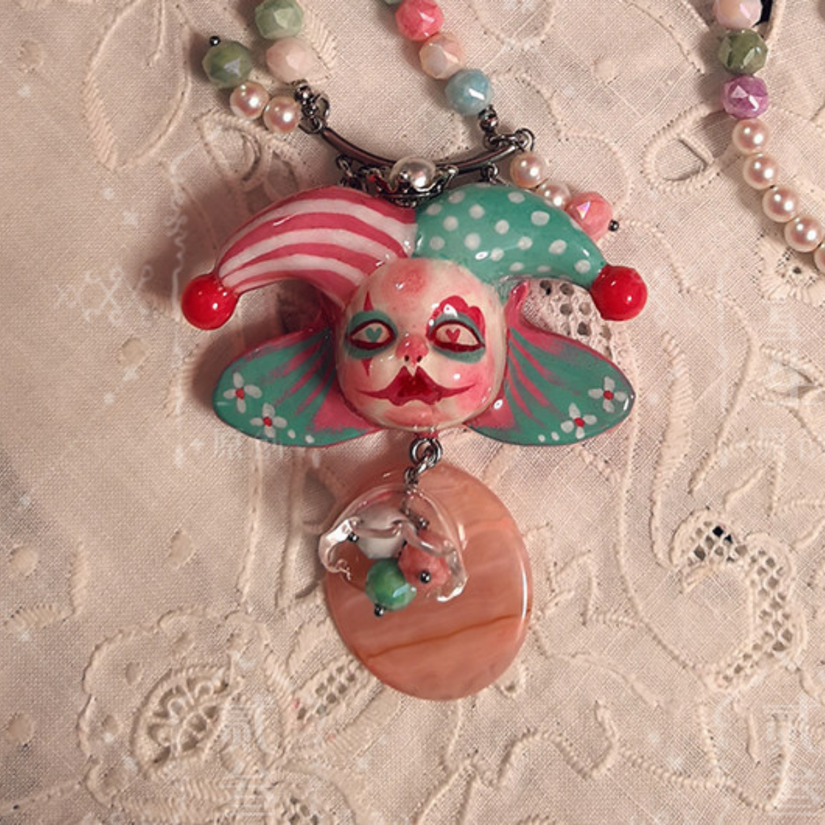 Powder Blue Butterfly Wing Clown Necklace