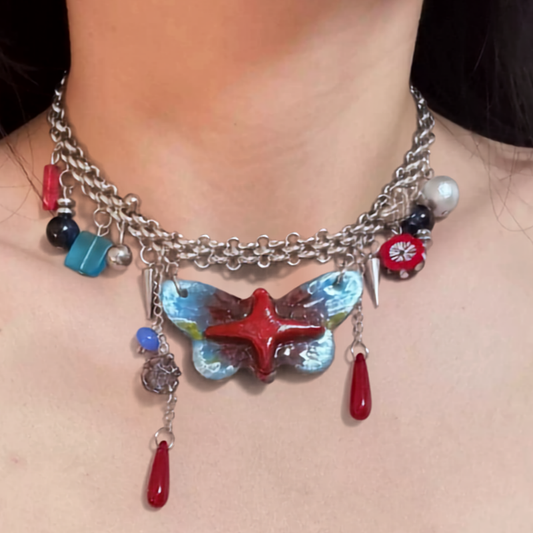 Red & Blue Butterfly Necklace