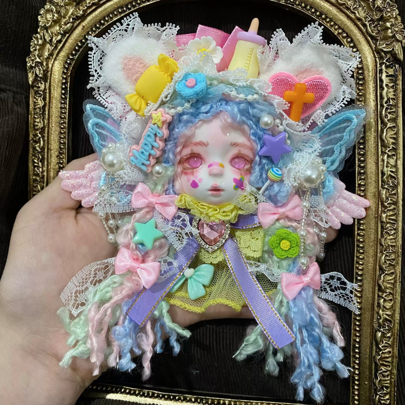 Sky Blue Hair And Pastel Candy Wing Art Doll Brooch