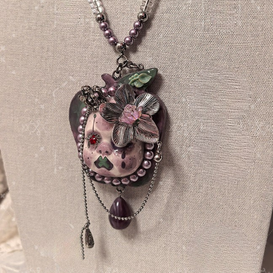 Whimsigoth Poison Apple Doll Face Necklace