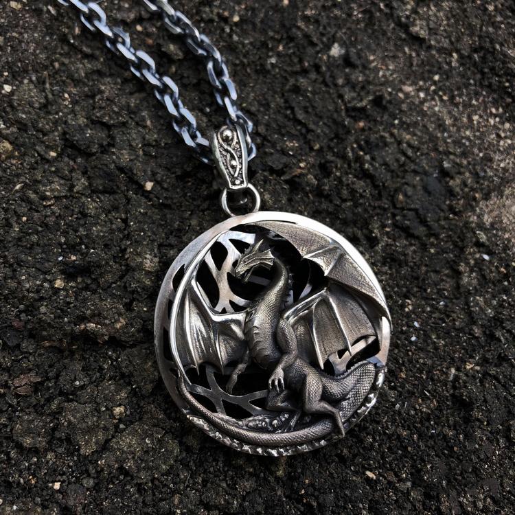 Dragon Medal Sterling Silver Pendant Sunro Raven