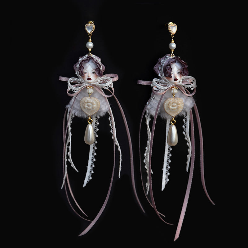Handcrafted Alice Doll Pearl Earrings