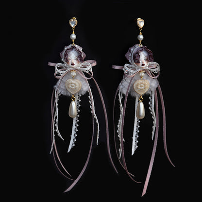 Handcrafted Alice Doll Pearl Earrings
