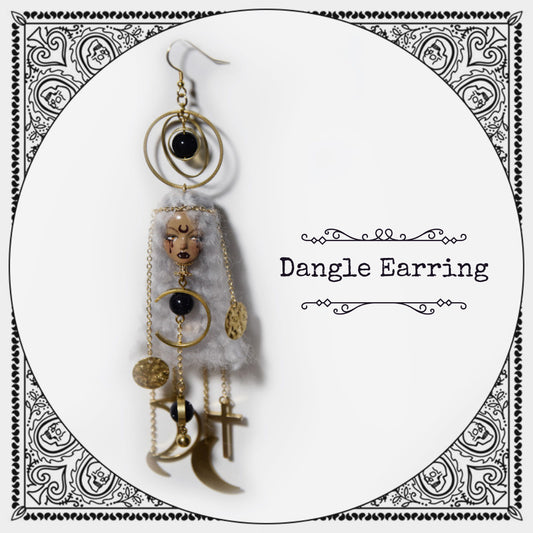 Handmade Wool Felt Moon Witch Doll Earrings