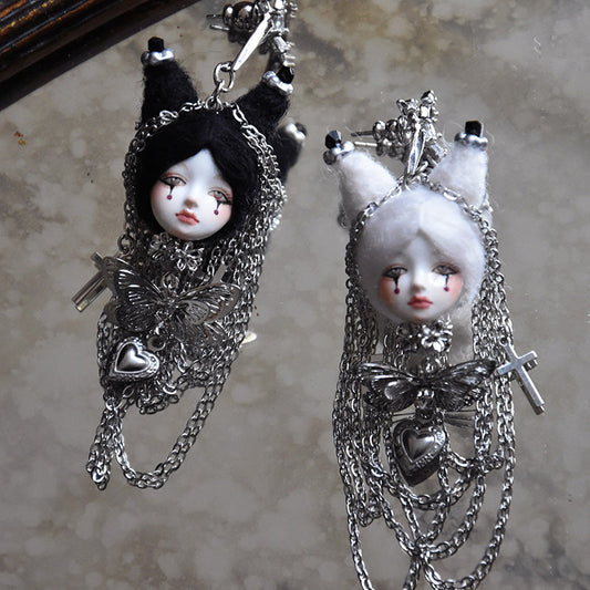 Handmade Long Tassel Chain Doll Earrings