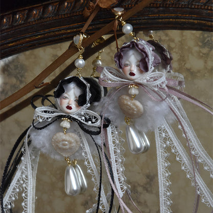 Handcrafted Alice Doll Pearl Earrings