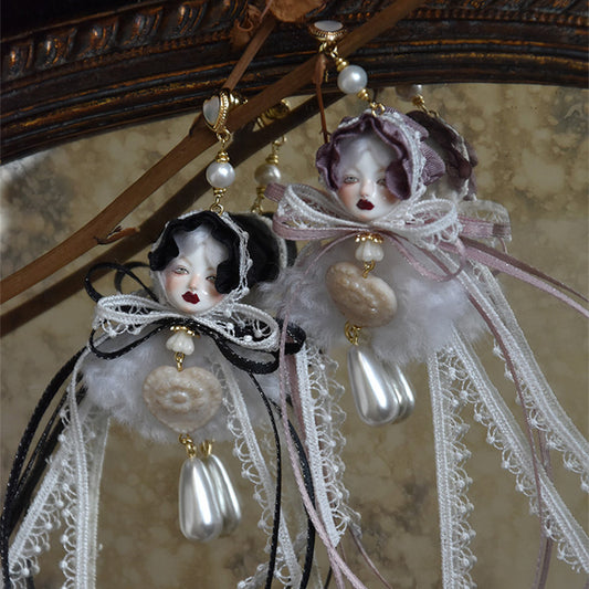 Handcrafted Alice Doll Pearl Earrings
