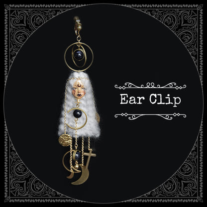 Handmade Wool Felt Moon Witch Doll Earrings