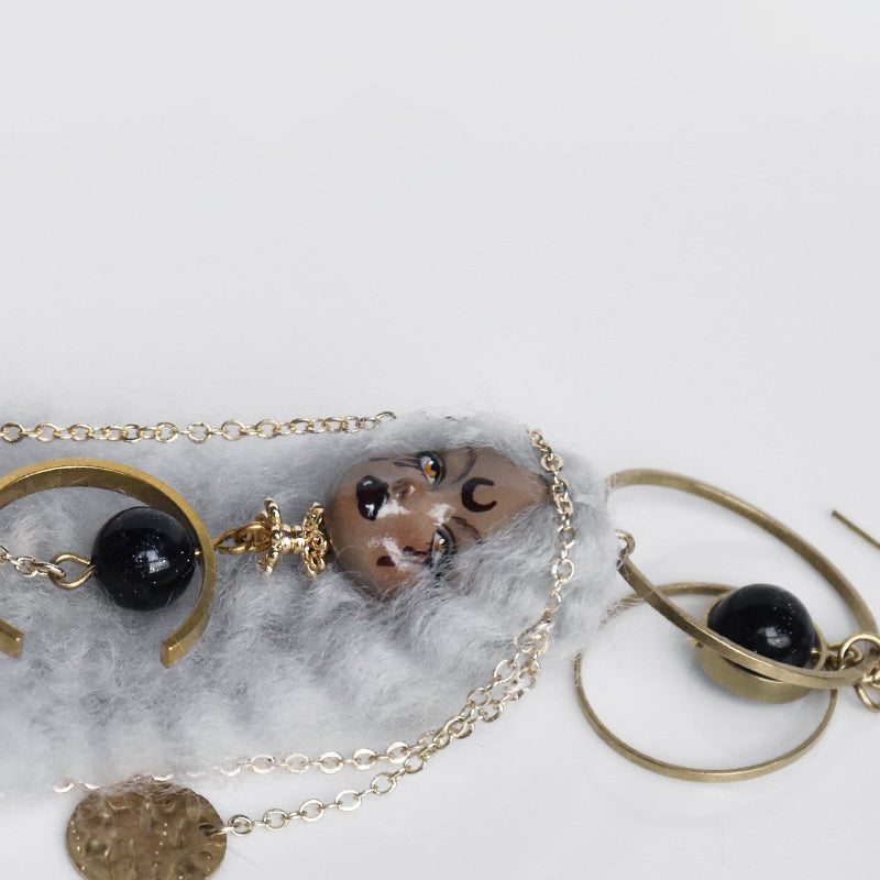 Handmade Wool Felt Moon Witch Doll Earrings