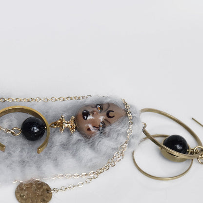Handmade Wool Felt Moon Witch Doll Earrings