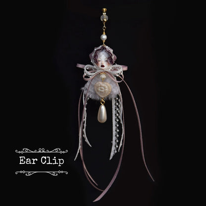 Handcrafted Alice Doll Pearl Earrings