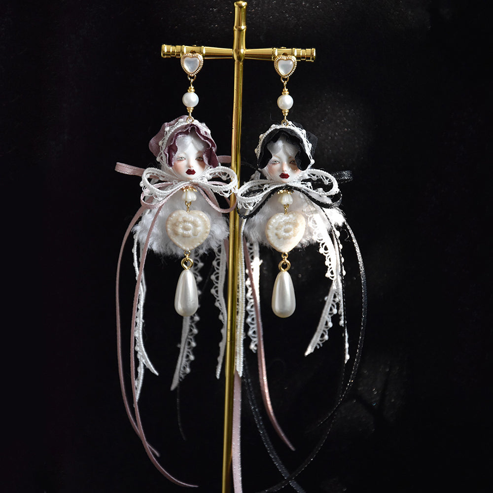 Handcrafted Alice Doll Pearl Earrings