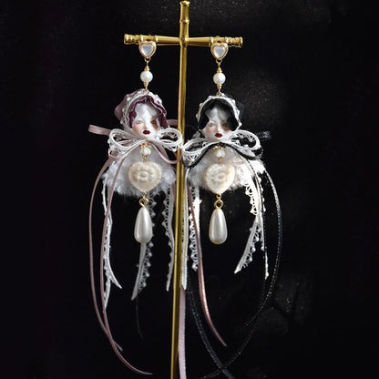 Handcrafted Alice Doll Pearl Earrings