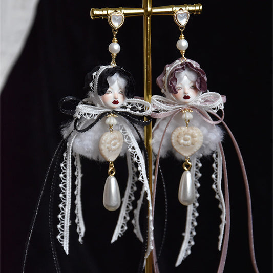 Handcrafted Alice Doll Pearl Earrings