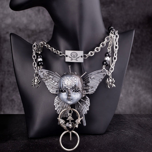 Gothic Metal Doll Head Necklace