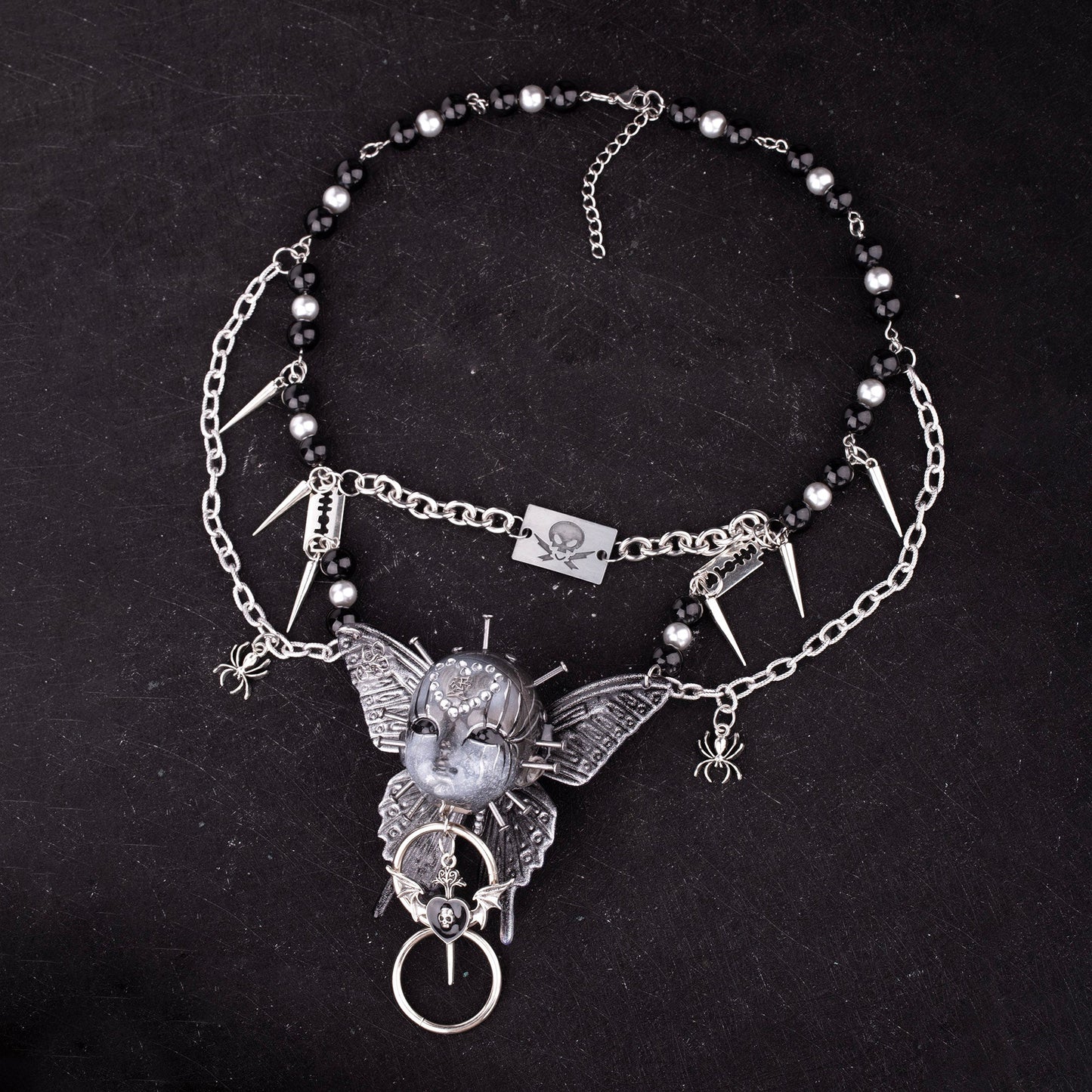Gothic Metal Doll Head Necklace
