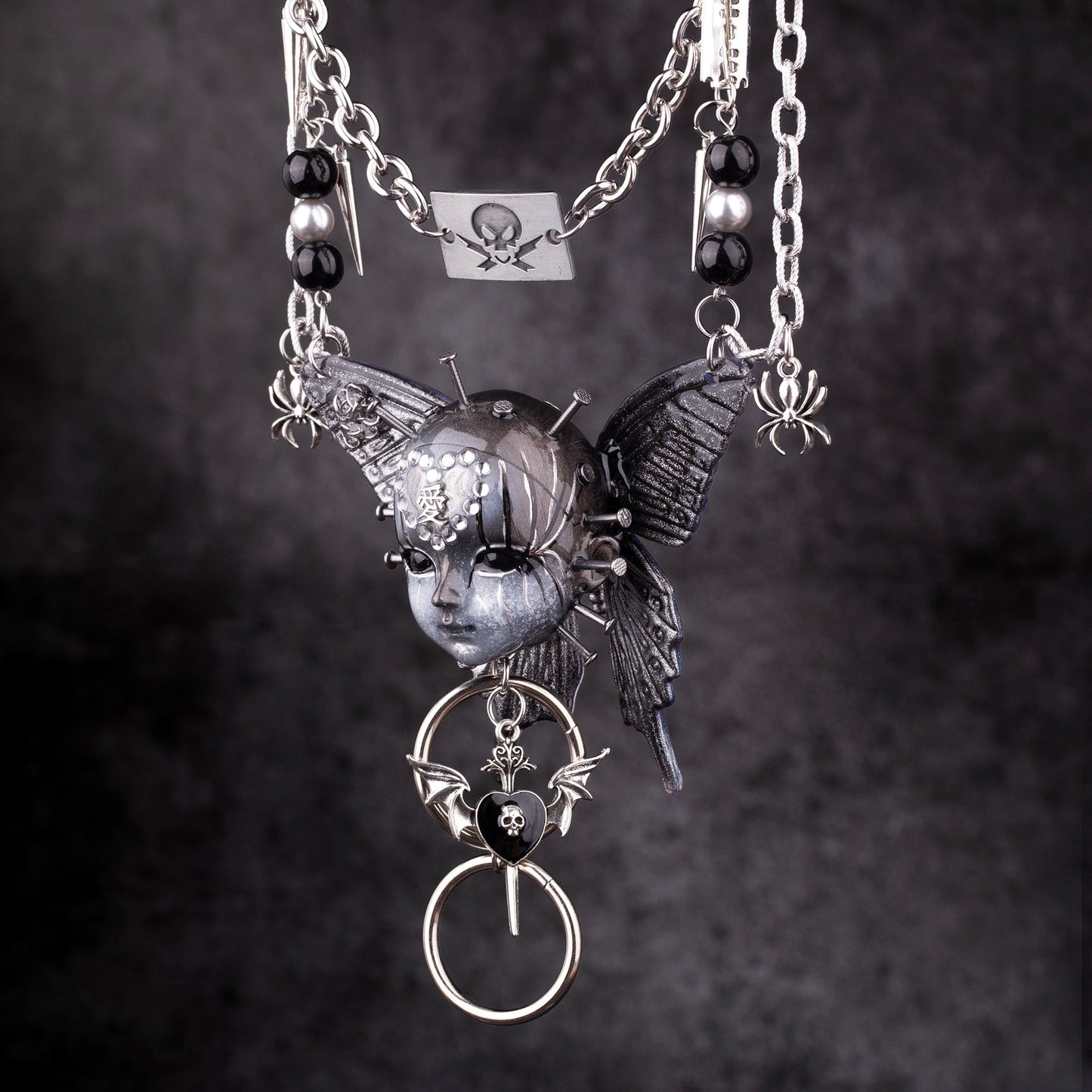 Gothic Metal Doll Head Necklace